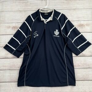 Live For Rugby Scotland Polo Shirt Mens XL Navy Blue Short Sleeve Embroidered